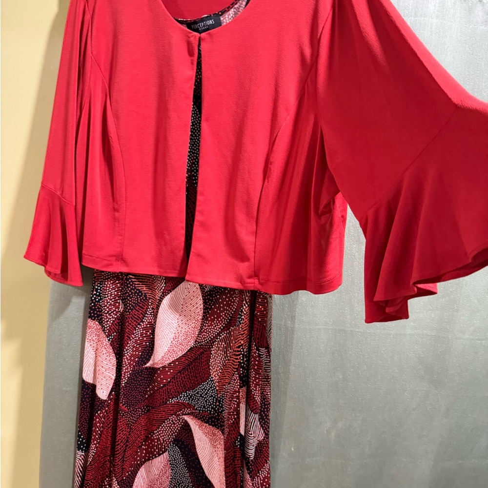 Red Patterned Dress with Jacket - Picture 13 of 16